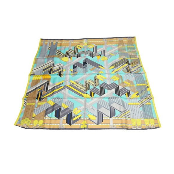 HERMES KARE90 BELT SANGLES EN ZIGAZAG YELLOW GRAY SCARF - Picture 1 of 4